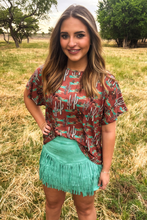 Load image into Gallery viewer, FORT WORTH FRINGE SKIRT TURQUOISE - $45.90