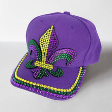 Load image into Gallery viewer, Bing Studded Mardi Gras Fleur de Lis Baseball Cap
: White