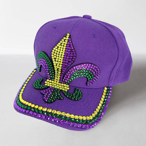 Bing Studded Mardi Gras Fleur de Lis Baseball Cap
: White