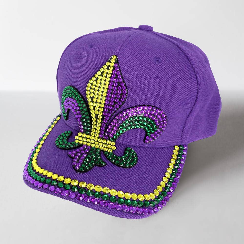 Bing Studded Mardi Gras Fleur de Lis Baseball Cap
: Purple