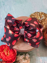 Load image into Gallery viewer, Patterned Pumpkins Rhinestone Center Texas Size Hair Bow - $10.00