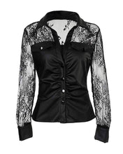 Load image into Gallery viewer, Contrast lace pu leather button down shirt - $29.99