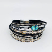 Load image into Gallery viewer, Abalone Shell Rhinestone Leather Bracelet - BJ/LB