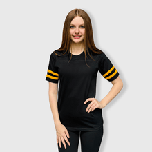 Load image into Gallery viewer, 2 Stripes Jersey T-Shirt - Black and Gold