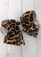 Load image into Gallery viewer, Animal Print Rhinestone Center Bow (Alligator Clip)  6"