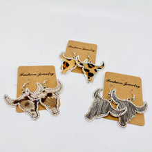Load image into Gallery viewer, Western Style Cowboy Rhinestone Cowhide Cowhead Earrings -WJ