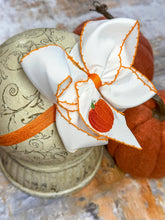 Load image into Gallery viewer, Pumpkin Embroidered Moonstitch Hair Bow | Clip or Headband