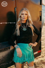 Load image into Gallery viewer, FORT WORTH FRINGE SKIRT TURQUOISE - $45.90