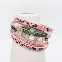 Load image into Gallery viewer, Metal Feather Charm Gravel Woven Leather Bracelet - BJ/LB