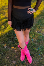 Load image into Gallery viewer, FORT WORTH FRINGE SKIRT BLACK - $45.90