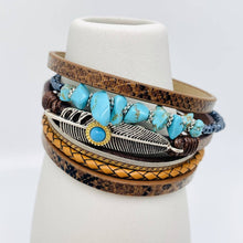 Load image into Gallery viewer, Metal Feather Charm Gravel Woven Leather Bracelet - BJ/LB