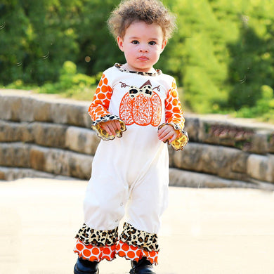 AnnLoren Baby Girls Orange pumpkin Fall Thanksgiving Romper: 18-24 Mo