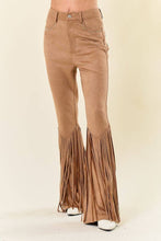 Load image into Gallery viewer, TAN STUDDED FRINGED FAUX SUEDE PANTS - $66.00