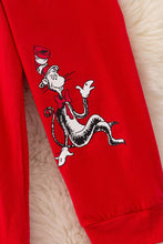 Load image into Gallery viewer, Cat in the.. printed button up short W/red joggers. $25.99