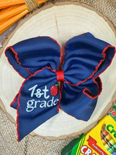 Load image into Gallery viewer, School Grade Embroidered Apple Moonstitch Bow