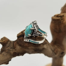 Load image into Gallery viewer, Silver Vintage Turquoise &amp; Diamond Ring Set Of 3 - $9.99
