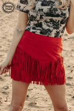 Load image into Gallery viewer, FORT WORTH FRINGE SKIRT RED $45.90