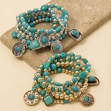 Load image into Gallery viewer, Turquoise Western Charms Beaded Bracelet Set