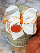 Load image into Gallery viewer, Pumpkin Embroidered Moonstitch Hair Bow | Clip or Headband