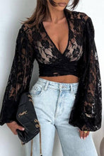 Load image into Gallery viewer, CWTBLL01972_V-NECK SEXY LACE LONG SLEEVE T-SHIRT TOP