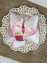 Load image into Gallery viewer, Birthday Cake Embroidered Moonstitch Hair Bow