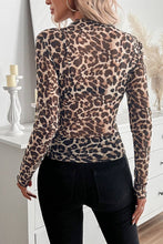 Load image into Gallery viewer, LEOPARD PRINT MESH RUFFLED SLIM FIT TOP - $16.99