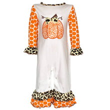 Load image into Gallery viewer, AnnLoren Baby Girls Orange pumpkin Fall Thanksgiving Romper: 18-24 Mo