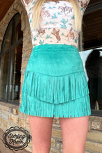 Load image into Gallery viewer, FORT WORTH FRINGE SKIRT TURQUOISE - $45.90