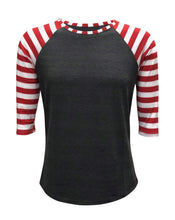 Load image into Gallery viewer, Candy Cane Charcoal Red Stripes Top with Transfer $26.99