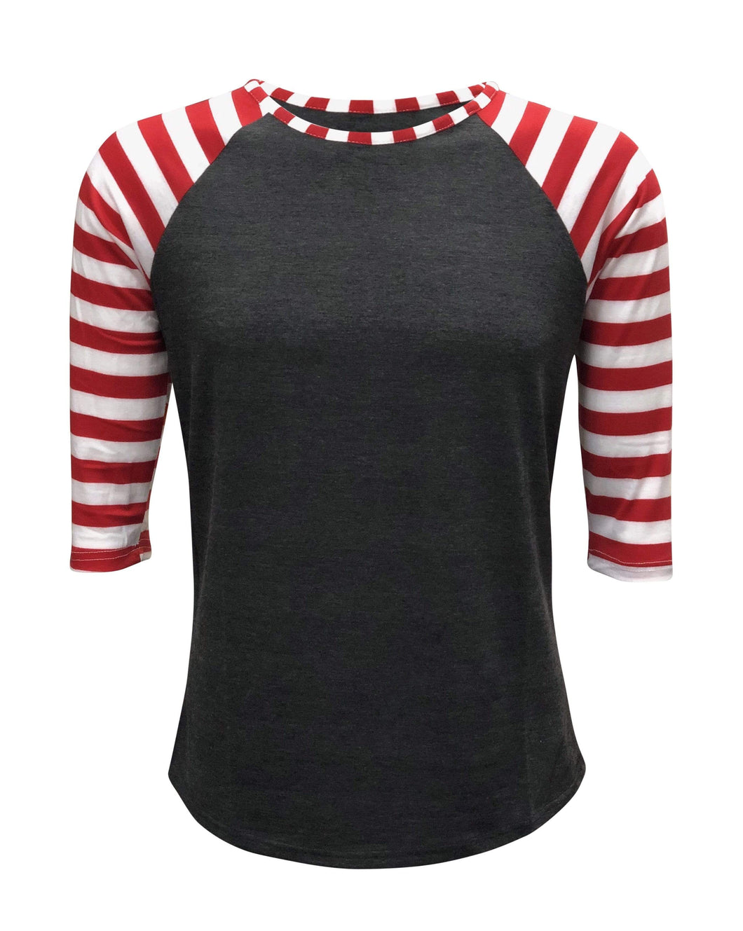 Candy Cane Charcoal Red Stripes Top with Transfer $26.99