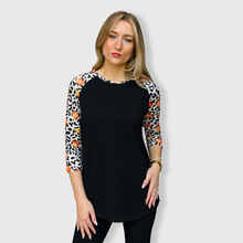 Load image into Gallery viewer, Cheetah Pumpkin Black Top with Transfer $26.99