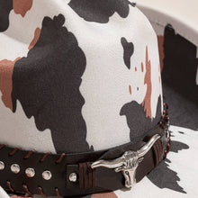 Load image into Gallery viewer, Western Bull Head Strap Cow Print Cowboy Hat - $28.99
