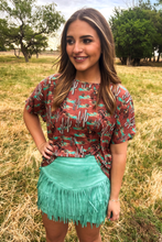 Load image into Gallery viewer, FORT WORTH FRINGE SKIRT TURQUOISE - $45.90