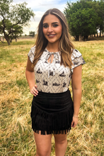 Load image into Gallery viewer, FORT WORTH FRINGE SKIRT BLACK - $45.90
