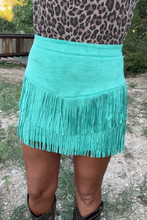 Load image into Gallery viewer, FORT WORTH FRINGE SKIRT TURQUOISE - $45.90