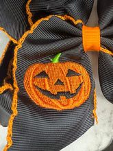 Load image into Gallery viewer, Jack-o-Latern Embroidered Moonstitch Hair Bow $8.00