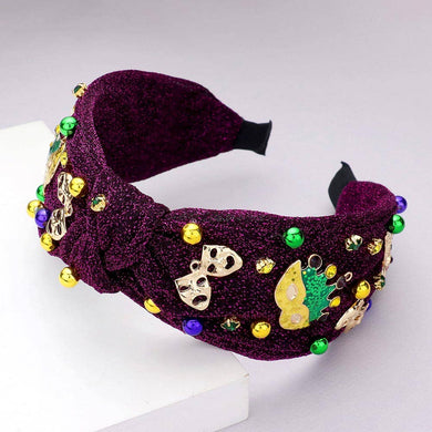 Mardi Gras Mask Crown Sparkle Knot Headband