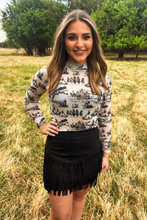 Load image into Gallery viewer, FORT WORTH FRINGE SKIRT BLACK - $45.90
