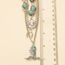 Load image into Gallery viewer, Turquoise Beads Western Cowboy Boot Pendant Layered Necklace