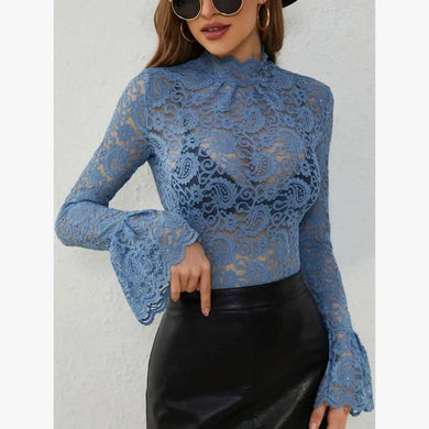 Mock neck pattern lace long sleeve top