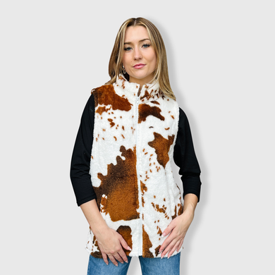 Sherpa Brown Cow Vest Women $24.00