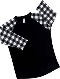Plaid Raglan Black White Checkered with Transfer $26.99