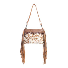 Load image into Gallery viewer, #22 Lizzy's Boutique Mescalaro Hill Leather &amp; Hair on Bag in Warm Caramel $51.99