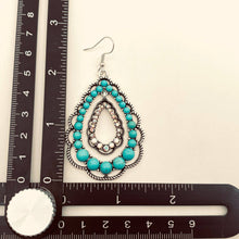 Load image into Gallery viewer, Rhinestone Turquoise Double-layer Drop Dangle Earrings - WJ