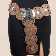 Load image into Gallery viewer, Faux Leather Grommet Disc Chain Belt - $29.99