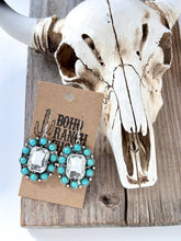 Load image into Gallery viewer, Western Style Rhinestone Turquoise Stone Dangle Earrings