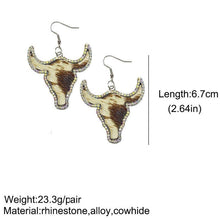 Load image into Gallery viewer, Western Style Cowboy Rhinestone Cowhide Cowhead Earrings -WJ