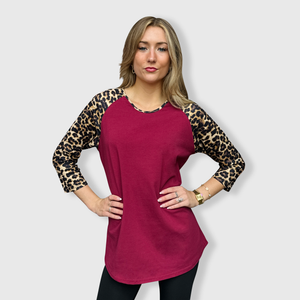 Cheetah Print Burgundy Raglan with Transfer $26.99