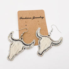 Load image into Gallery viewer, Western Style Cowboy Rhinestone Cowhide Cowhead Earrings -WJ