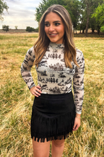 Load image into Gallery viewer, FORT WORTH FRINGE SKIRT BLACK - $45.90
